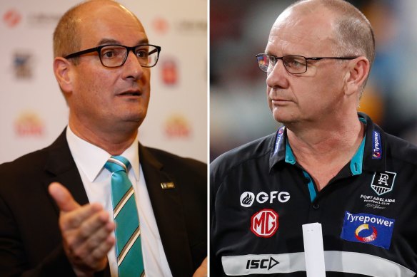 Port Adelaide president David Koch and coach Ken Hinkley.