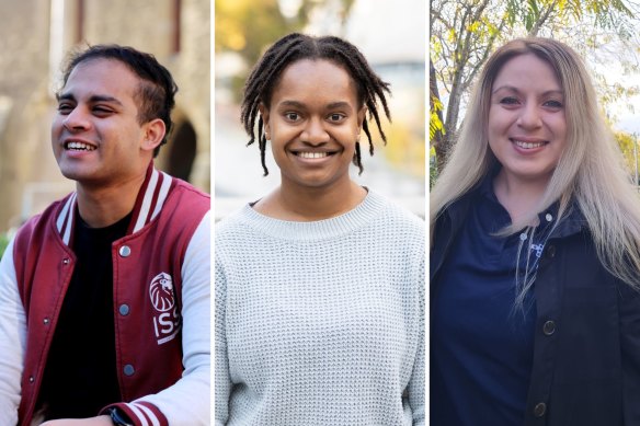 Taarish Kadam from Melbourne University, Daisy Rose Sipiti of Victoria University and Celene Meraz Benavente, who attends Federation University Australia.