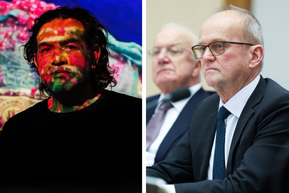 Artist Khaled Sabsabi; Creative Australia chairman Robert Morgan (left) and CEO Adrian Collette.