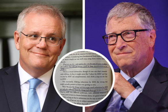 Scott Morrison underlined sections of Bill Gates’ book on how to beat climate change as he prepared to shift his government towards a net zero emissions target.