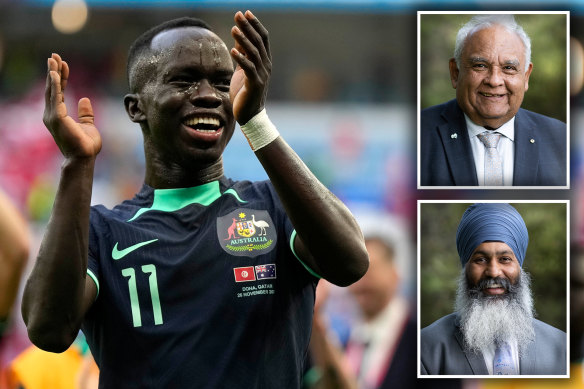 Young Australian of the Year Awer Mabil; Senior Australian of the Year Tom Calma (top right); Australia’s Local Hero Amar Singh.