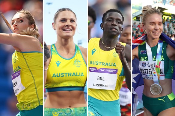 Australia’s team for the World Athletics Championships in Budapest will include javelin thrower Kelsey-Lee Barber, pole vaulter Nina Kennedy, runner Peter Bol and high jumper Eleanor Patterson.