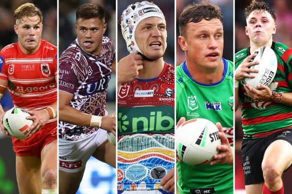 Jack De Belin, Josh Schuster, Kalyn Ponga, Jack Wighton and Blake Taaffe.