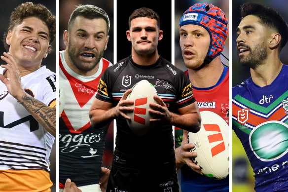 Reece Walsh, James Tedesco, Nathan Cleary, Kalyn Ponga and Shaun Johnson.