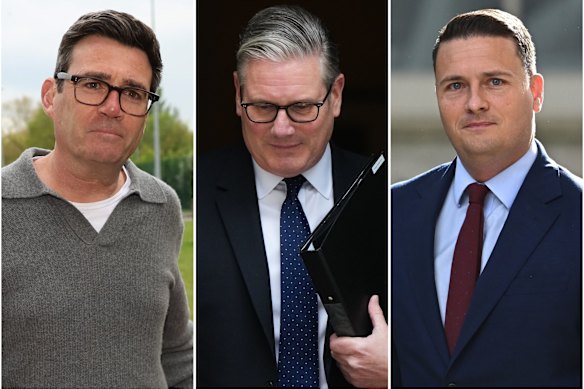 Il primo ministro britannico Keir Starmer (C) è stato sotto assedio, con Andy Burnham (L) e Wes Streeting (R) entrambi pubblicizzati come suo sostituto.