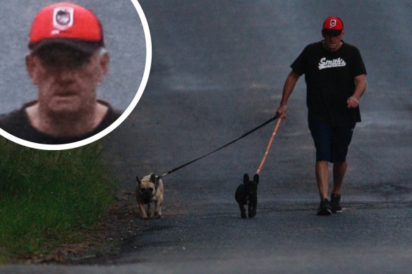 Mark Latham walking dogs near his home on Saturday,