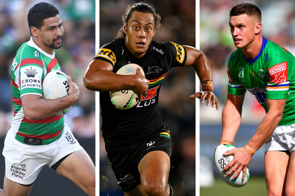 Cody Walker, Jarome Luai and Jack Wighton are engaged in a battle for the NSW No.6 jumper.