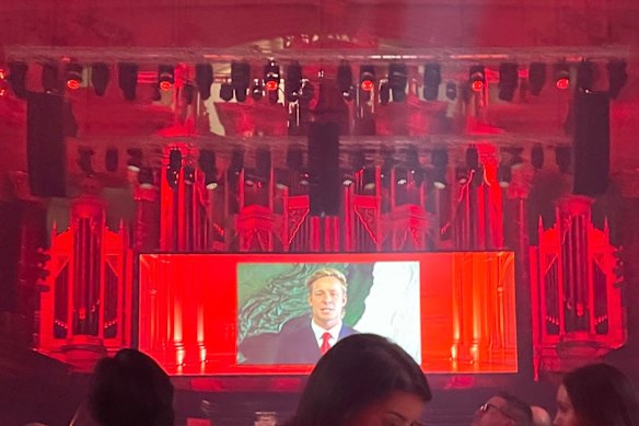 Isaac Heeney’s video message is played at the Sydney Swans awards ceremony after he won the club’s best and fairest for 2026.