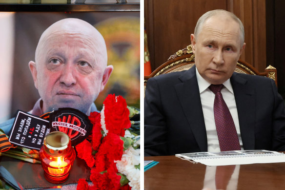 Russian President Vladimir Putin (right) wants to control fighters loyal to Yevgeny Prigozhin who was likely killed this week.