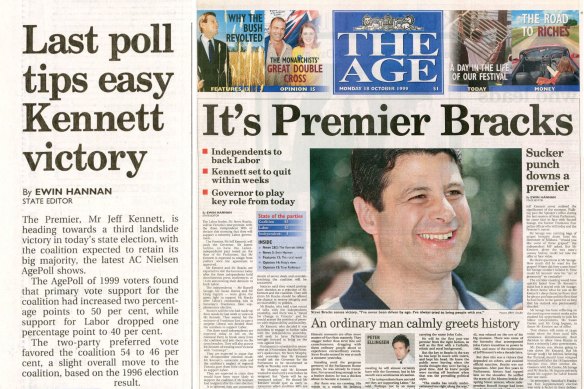 How things changeed a month apart: The Age front pages from the 1999 election.