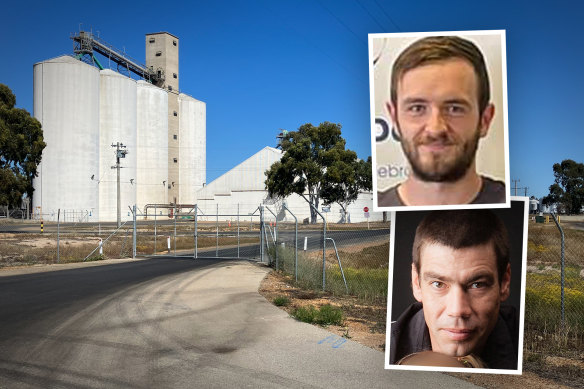 Lachlan Bowles (top right) shot dead Terry Czernowski (bottom right) at Moynes Grain Silos in Kellerberrin on Thursday before turning the gun on himself as police attempted to negotiate.