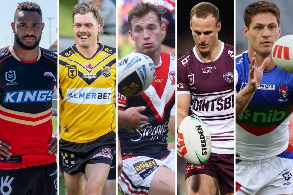 Hamiso Tabuai-Fidow, Ryan Papenhuyzen, Sam Walker, Daly Cherry-Evans and Kalyn Ponga.