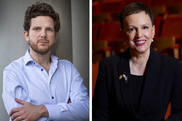 Left, pianist Jayson Gillham and, right, former Melbourne Symphony Orchestra managing director Sophie Galaise.