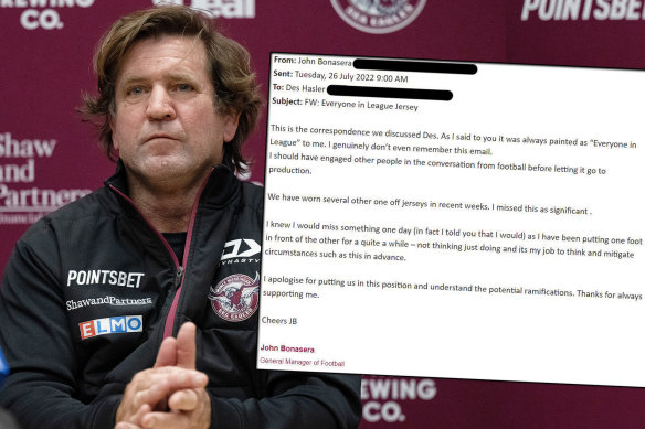 Des Hasler and the email from John Bonasera.