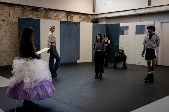 Amber McMahon, Janet Anderson, Shannen Alyce Quan, Nyx Calder, Nic Prior and Zarif  in rehearsals. 