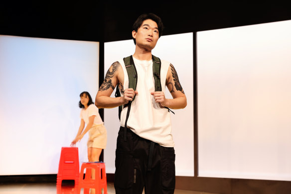 Merlynn Tong as Girl and Charles Wu as Boy in a scene from Golden Blood.