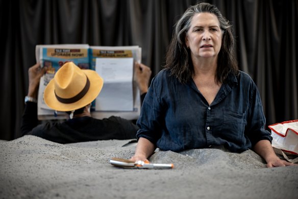 Markus Hamilton and Pamela Rabe in rehearsals for the STC’s production of Happy Days.