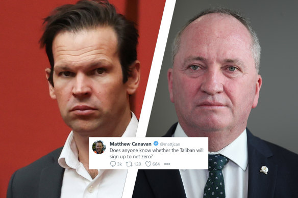 Nationals leader Barnaby Joyce, right, said he had told senator Matt Canavan his comment was an “unnecessary conflation” of two issues.
