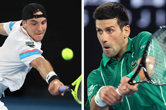 Struff, left, twice broke Djokovic's serve in the third set.