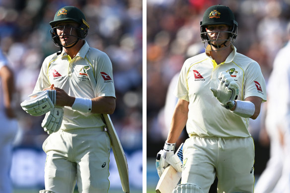Dismissed cheaply: Marnus Labuschagne and Steve Smith.