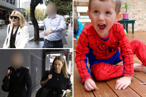 William Tyrrell’s foster parents leave court on Wednesday; the missing boy pictured on the morning he vanished.