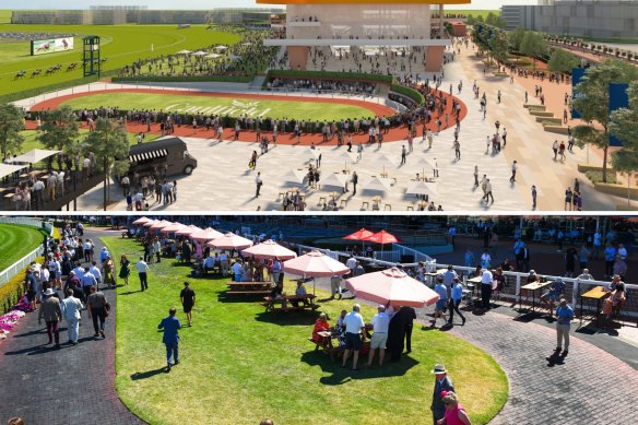 The old mounting yard at Caulfield;  and (top) artwork of the  redevelopment.