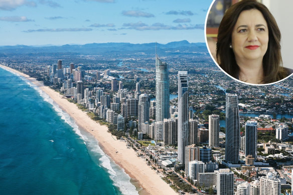 Queensland Premier Annastacia Palaszczuk, inset, has opened the border to Sydneysiders, meaning places like the Gold Coast areback on the list.