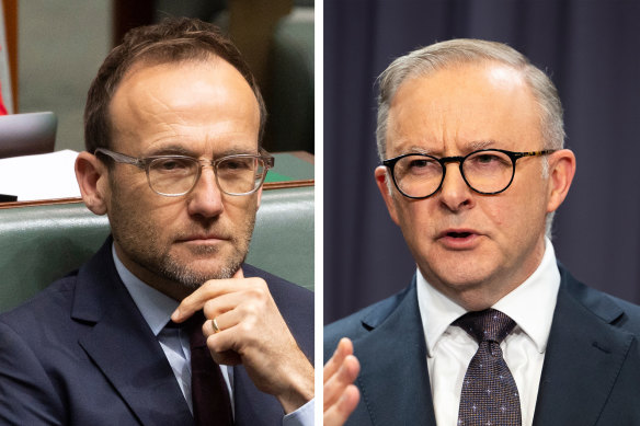 Greens leader Adam Bandt and Prime Minister Anthony Albanese.