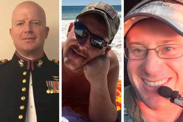 The three US firefighters have been remembered as heroes: (from left) Paul Hudson, Rick DeMorgan jnr and captain Ian McBeth.