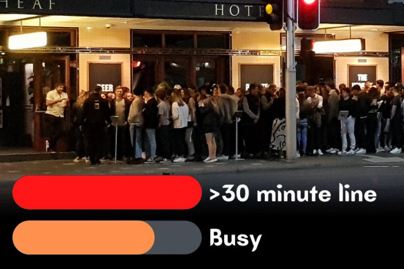 The service includes real-time graphs indicating how long a queue to a venue currently is.