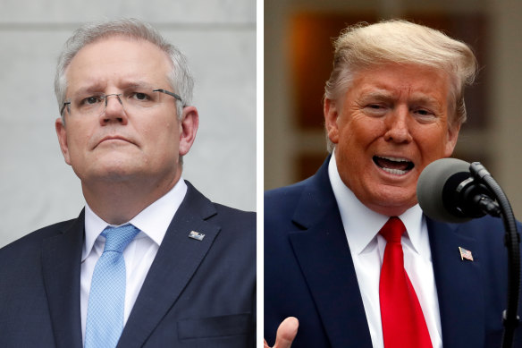 Donald Trump, right, invited Scott Morrison to attend the G7 summit in Camp David in September.