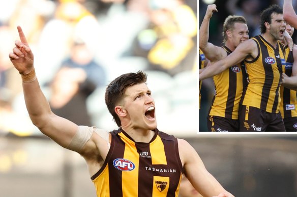 Mitchell Lewis (main) arrived at Hawthorn just weeks after the departure of club greats Sam Mitchell and Jordan Lewis.