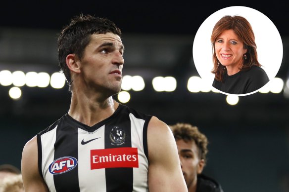 Caroline Wilson (inset) doesn’t expect Collingwood and Scott Pendlebury (main image) to have such a successful run in their second year under coach Craig McRae.