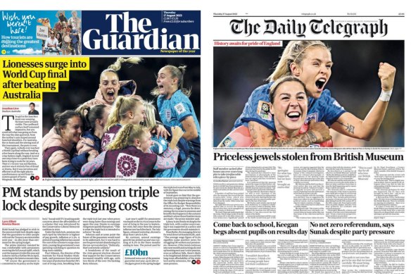 The Guardian and Telegraph’s front pages.