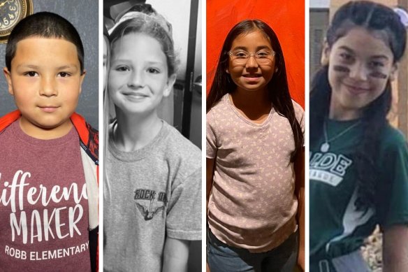 Victims of the shooting at Robb Elementary School in Uvalde, Texas: Rogelio Torres, Makenna Lee Elrod, Tess Mata, Eliahana Cruz Torres. 