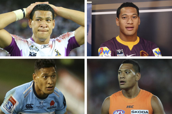 Laughing all the way to the bank: Israel Folau's code-hopping has proved lucrative for the 30-year-old. 