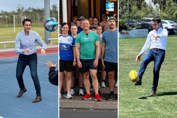 In week one of the Queensland election campaign, the incumbent premier, Labor’s Steven Miles (centre), and the LNP challenger, David Crisafulli, have each sought to demonstrate they are fit to lead the state.