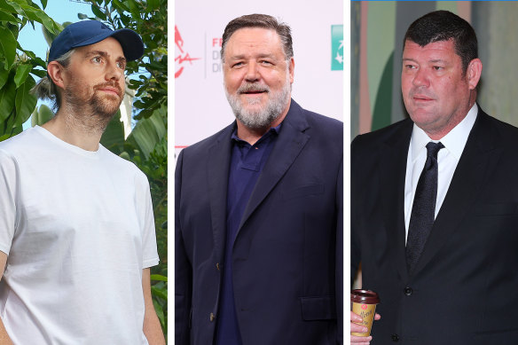 Mike Cannon-Brookes, Russell Crowe and James Packer.