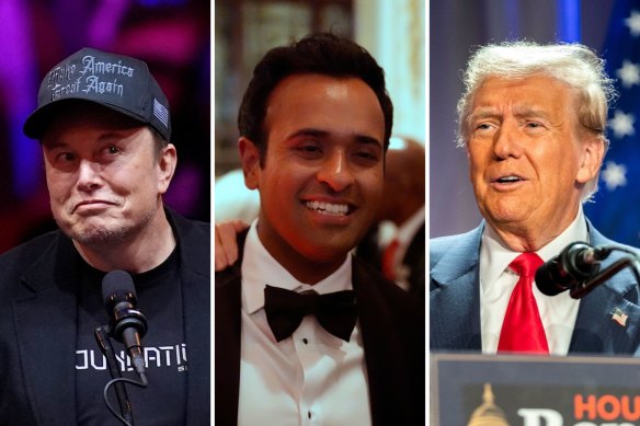 Elon Musk, Vivek Ramaswamy and Donald Trump.