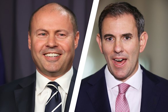 Treasurer Josh Frydenberg and shadow treasurer Jim Chalmers at the National Press Club.