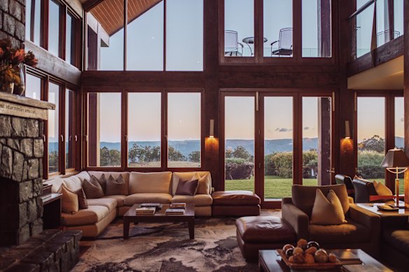 The guest lounge, with bluestone fireplace to the left.