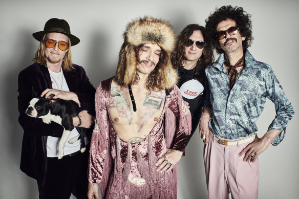 Still new and unusual: The Darkness (Justin Hawkins second from left).