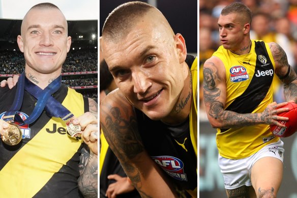 The faces of Dusty: After the 2019 grand final, the 2020 decider and the 2017 grand final.