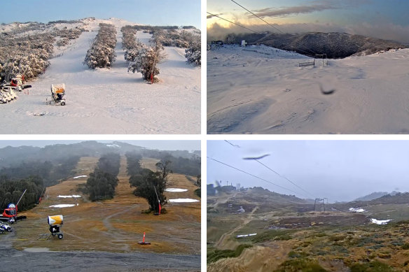 May 26 and now: Screengrabs from Thredbo’s snow cameras.