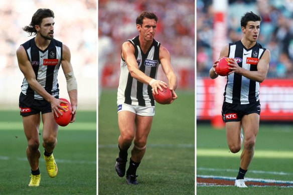 Josh Daicos (left) and Nick hope to emulate their father Peter (centre) and become a Magpies premiership player.