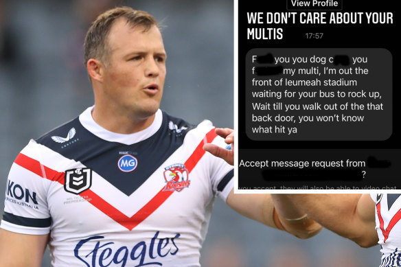 Josh Morris was targeted by a disgruntled punter on social media after the Roosters’ win on Sunday.