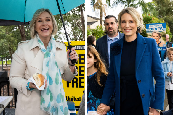 Independent Zali Steggall (left) increased her two-candidate-preferred margin to 61 per cent to 39 per cent in 2022 against Katherine Deves.
