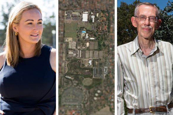 NSW Labor MP Marjorie O’Neill, the Randwick Barracks site, and resident Anthony Ryan.