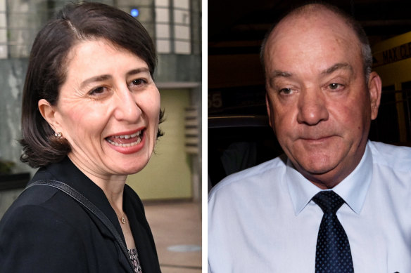 Gladys Berejiklian outside ICAC on Monday, November 1, 2021 and Daryl Maguire arriving for ICAC on October 20, 2020.