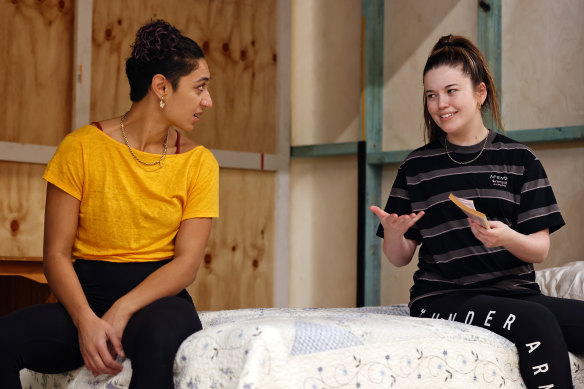 Emily Havea and Maggie McKenna in rehearsal for Fun Home .